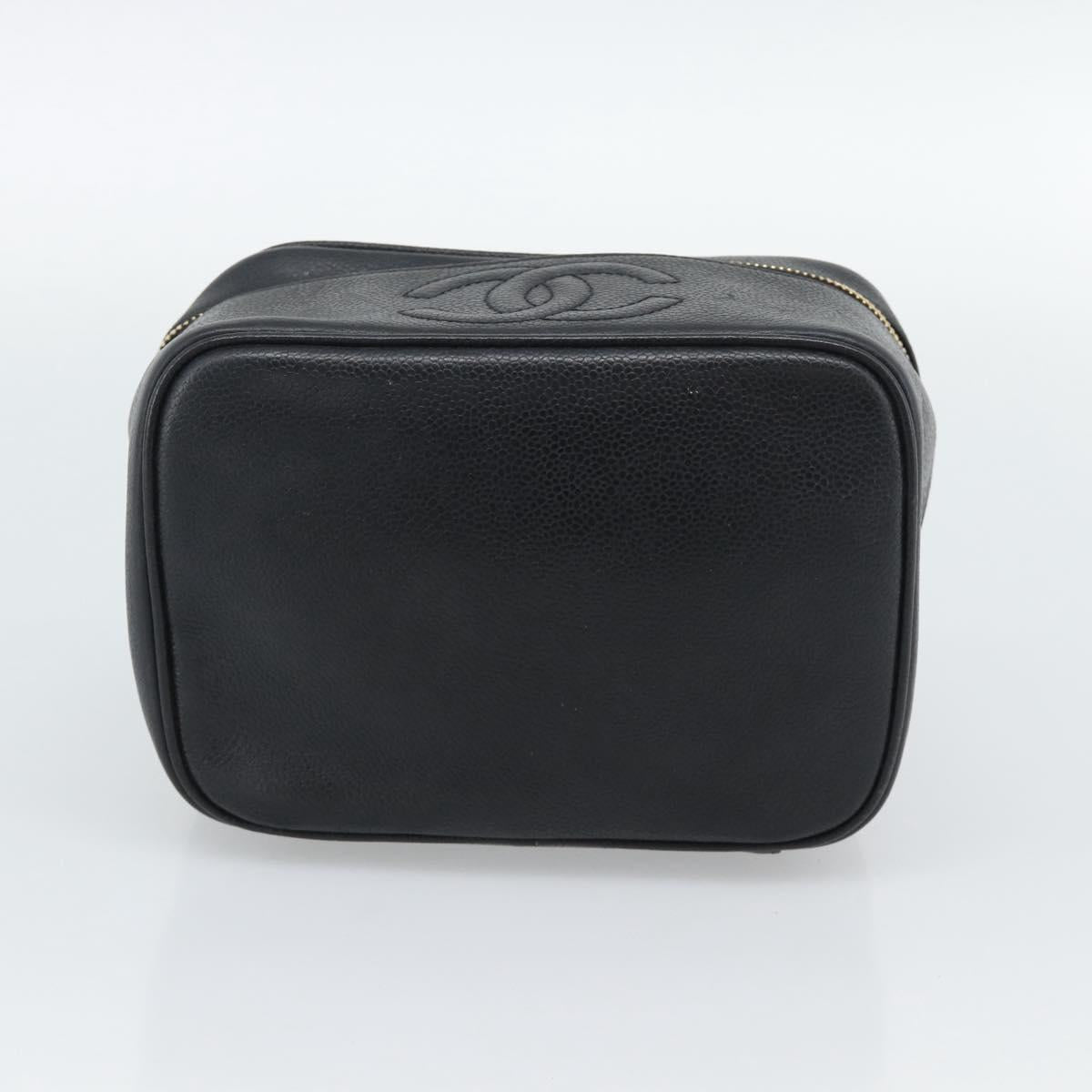 CHANEL COCO Mark Vanity Cosmetic Pouch Caviar Skin Black Gold CC Auth ar14059 - Jerrillo image 5