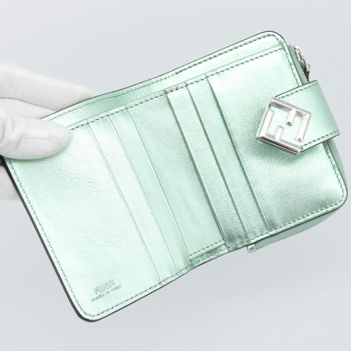 FENDI Compact Wallet Leather Green Silver 8M0490 Auth ar14064M - Jerrillo image 8