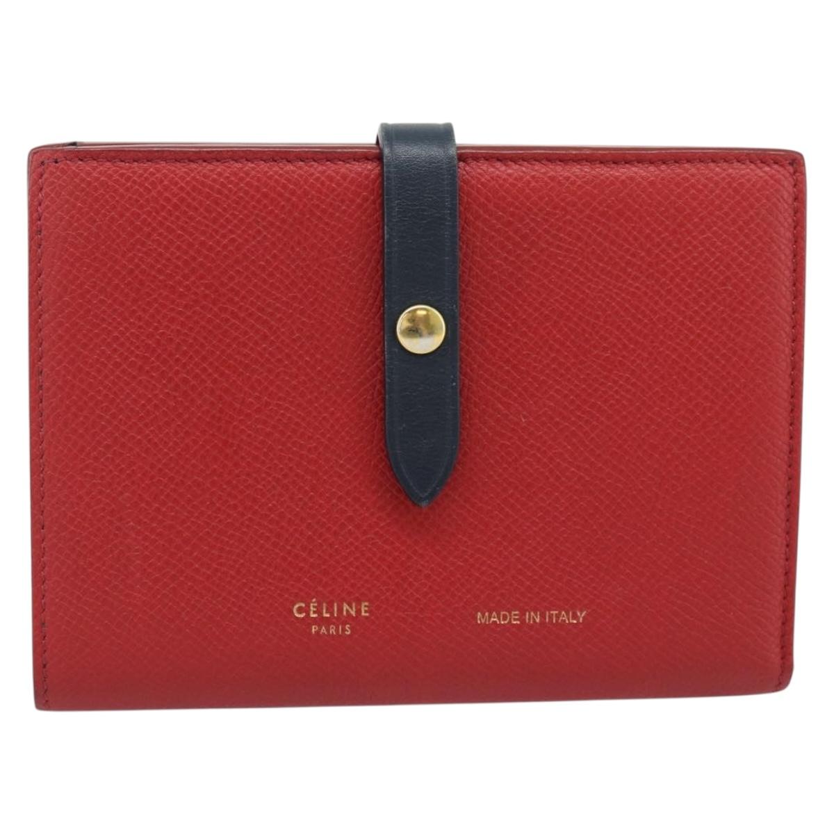 CELINE Large Strap Wallet Bifold Wallet Leather Red Gold Tone Auth ar14122A - Jerrillo image 2