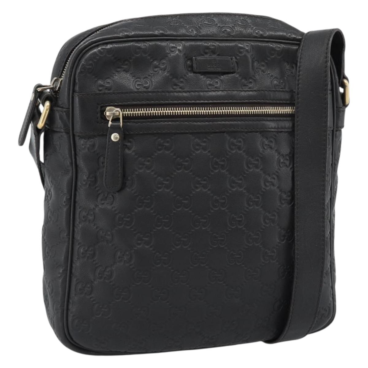 GUCCI GG Canvas Guccissima Shoulder Bag Leather Black Gold 201448 Auth BA13721A - Jerrillo