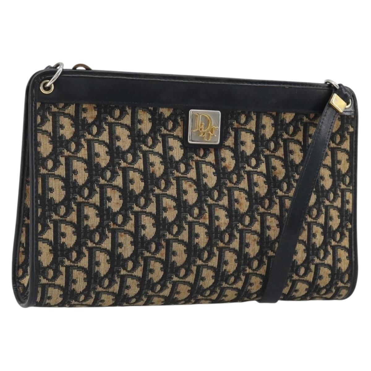 Christian Dior Trotter Canvas Shoulder Bag Navy Gold Auth BA13956 - Jerrillo
