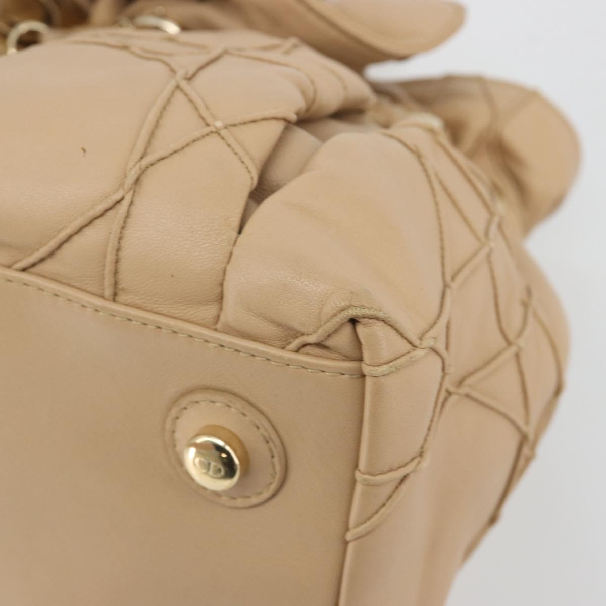 Christian Dior Chain Drawstring Bag Leather Beige Gold Auth BA13968A - Jerrillo image 9