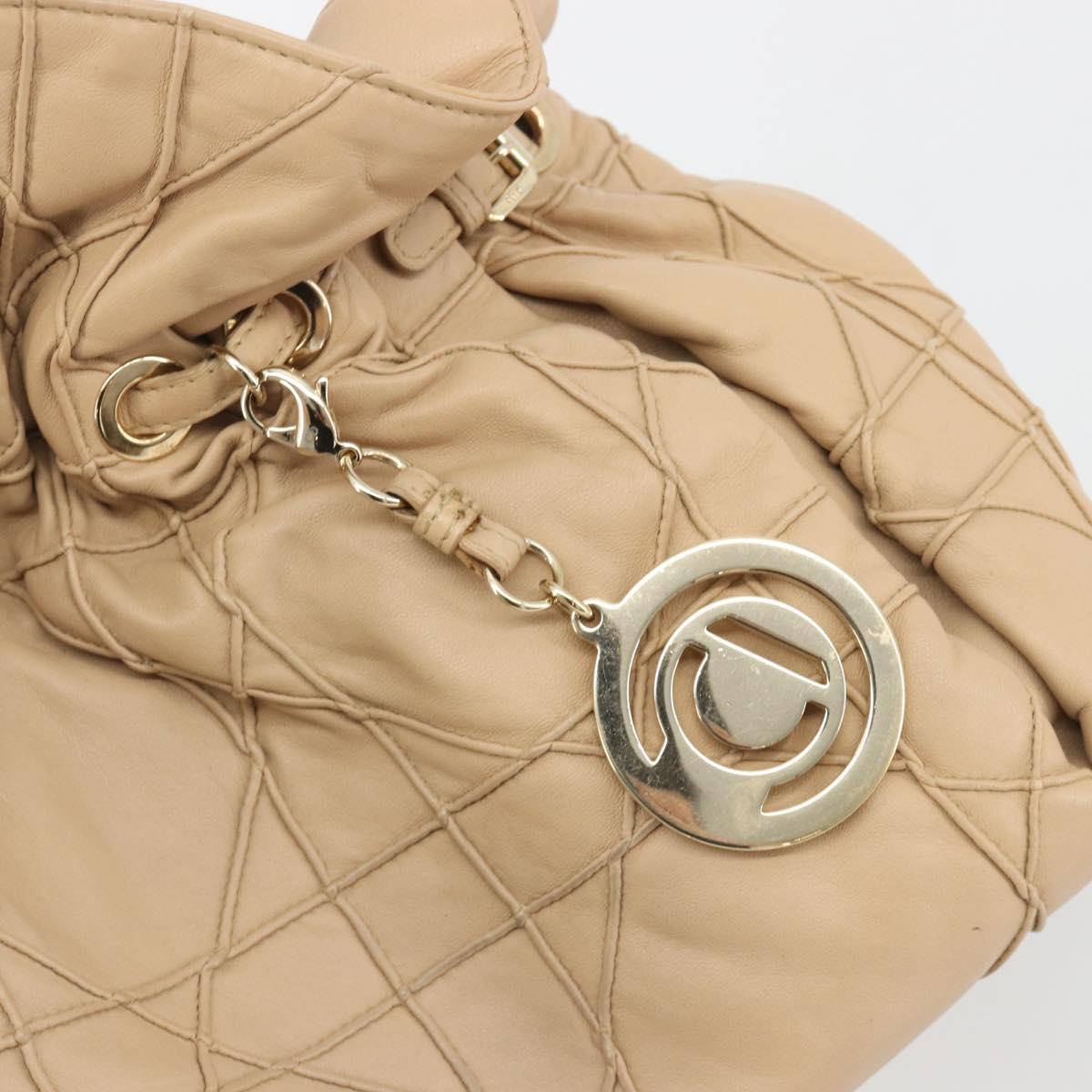 Christian Dior Chain Drawstring Bag Leather Beige Gold Auth BA13968A - Jerrillo image 10