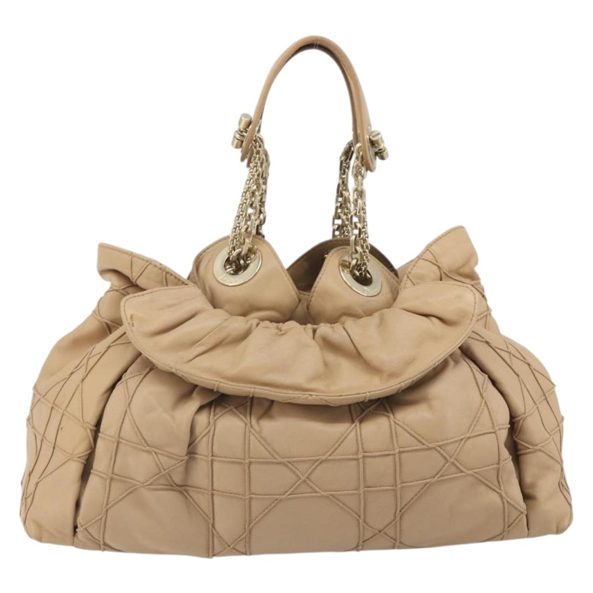 Christian Dior Chain Drawstring Bag Leather Beige Gold Auth BA13968A - Jerrillo image 2