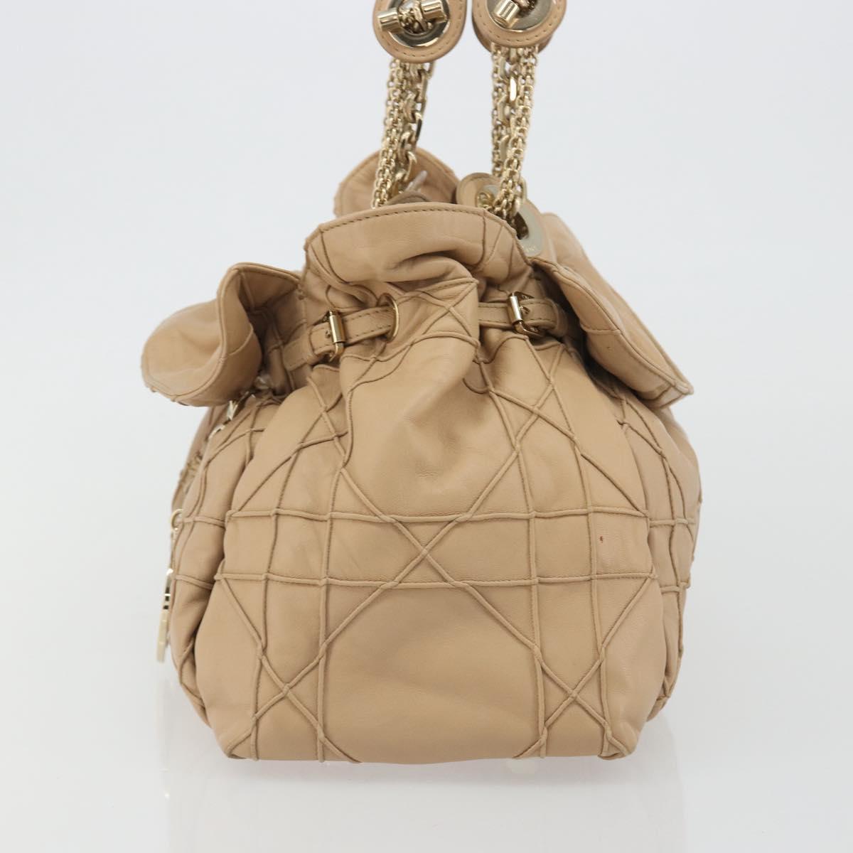 Christian Dior Chain Drawstring Bag Leather Beige Gold Auth BA13968A - Jerrillo image 3