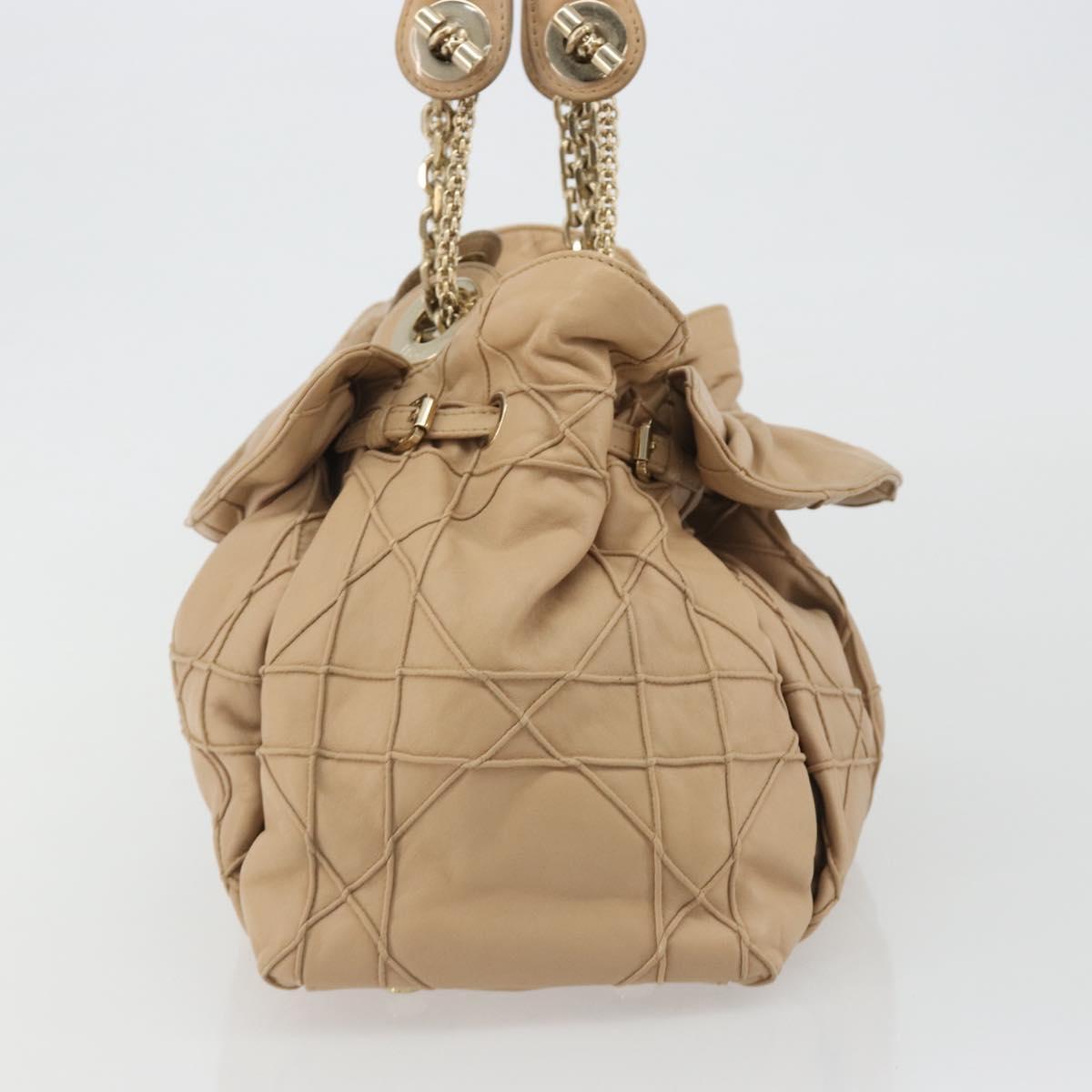 Christian Dior Chain Drawstring Bag Leather Beige Gold Auth BA13968A - Jerrillo image 4