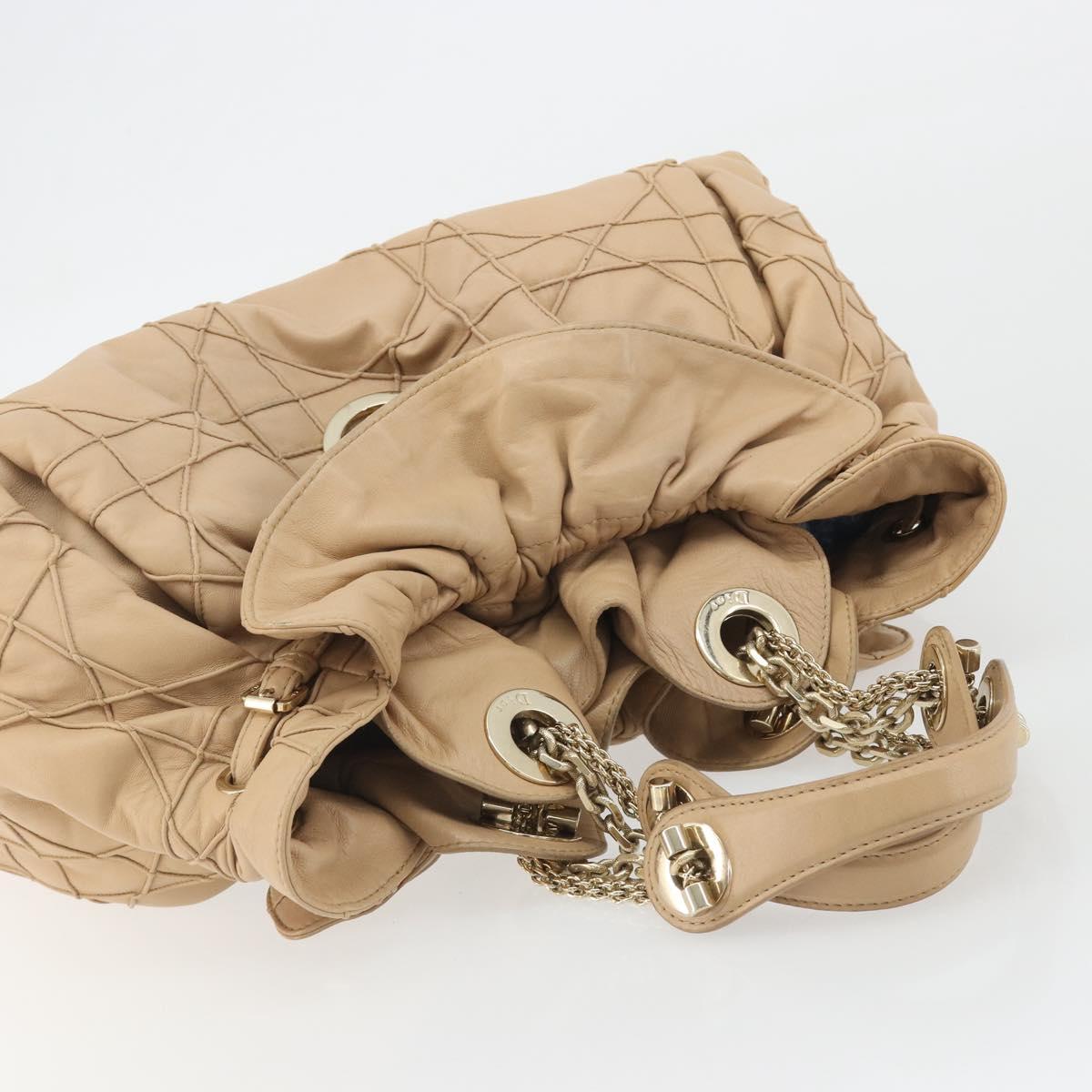 Christian Dior Chain Drawstring Bag Leather Beige Gold Auth BA13968A - Jerrillo image 6