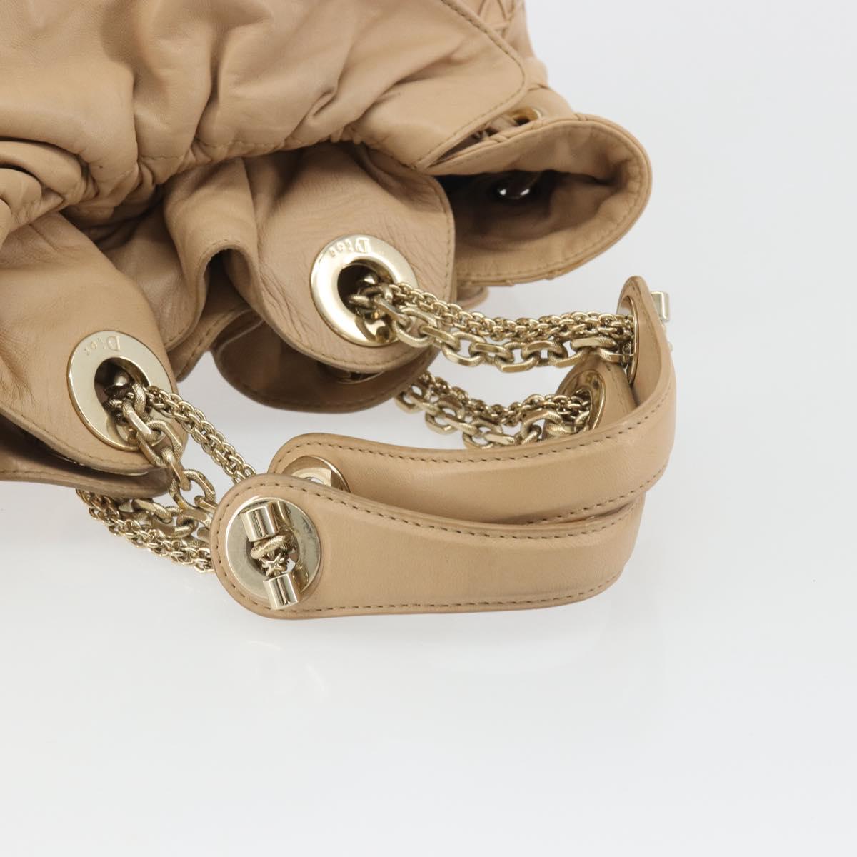 Christian Dior Chain Drawstring Bag Leather Beige Gold Auth BA13968A - Jerrillo image 7