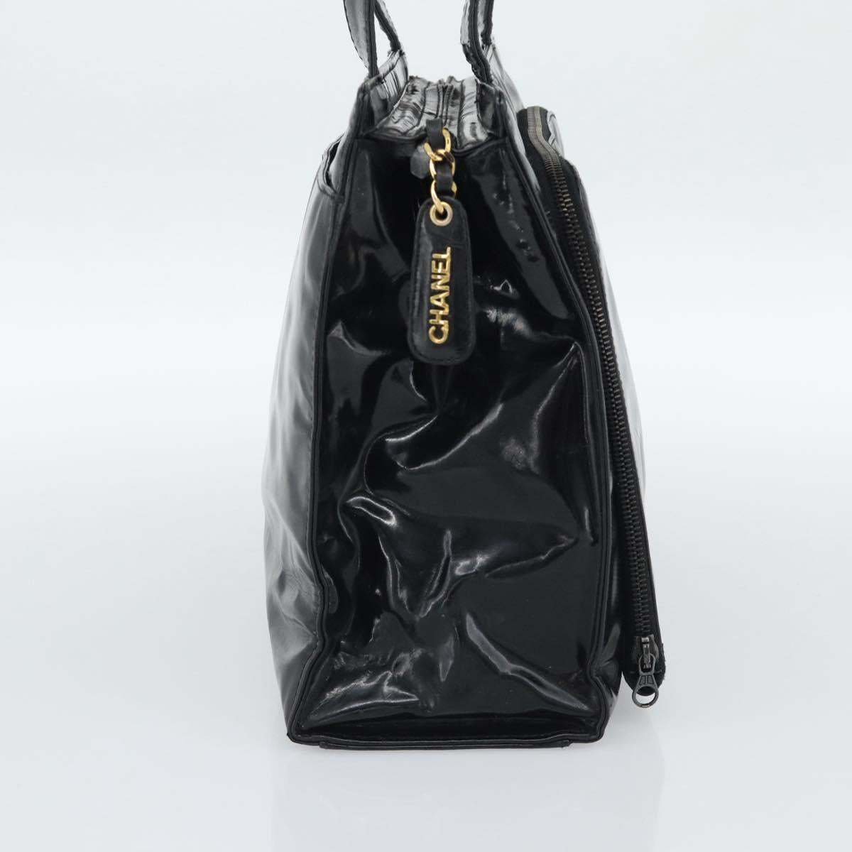 CHANEL Tote Bag Patent Black Gold CC Auth BA14016 - Jerrillo image 3