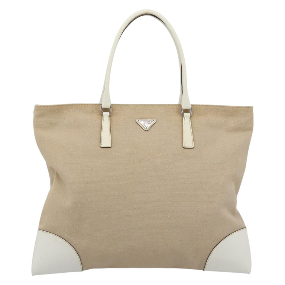 PRADA Tote Bag Canvas Beige Silver Auth BA14115 - Jerrillo image 2