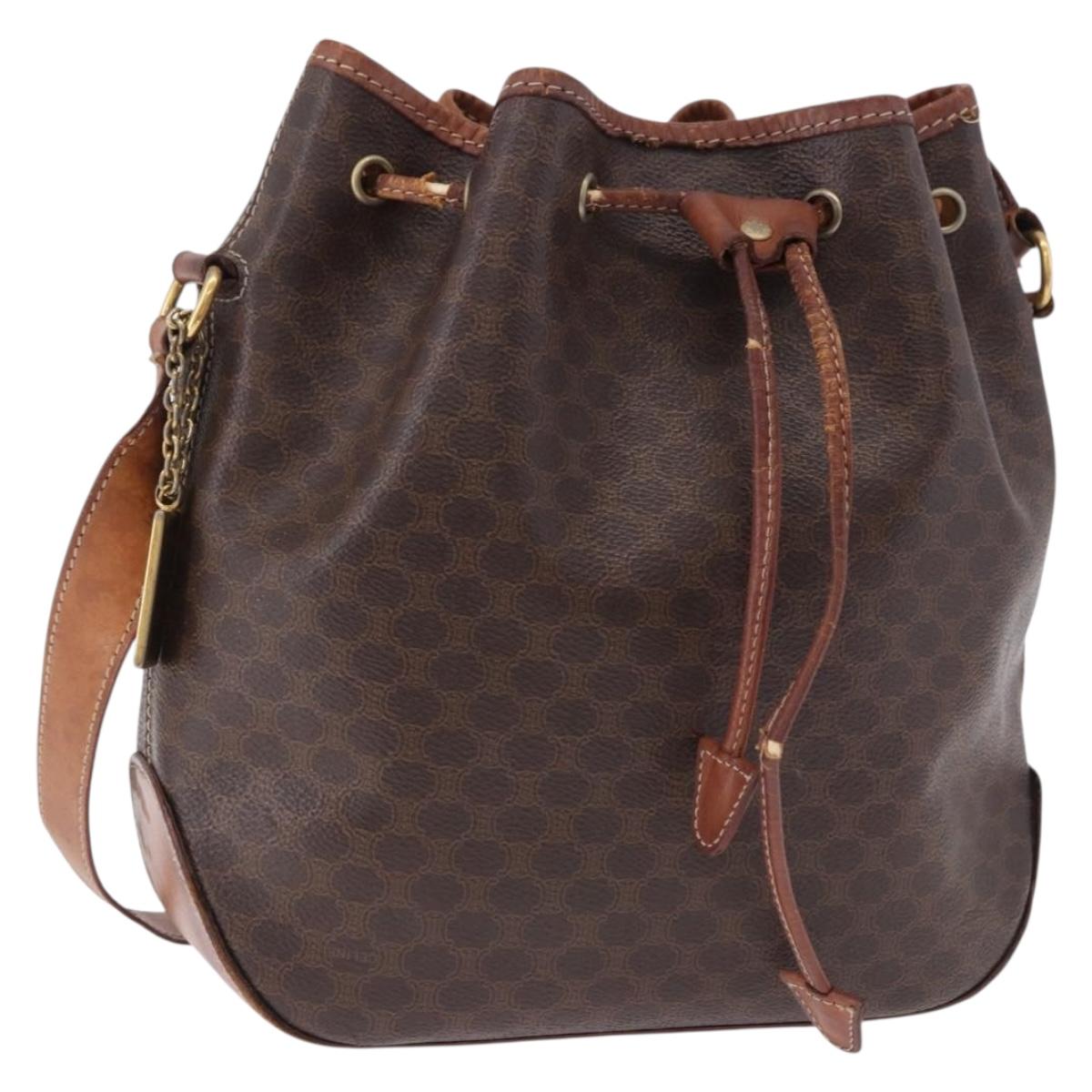 CELINE Macadam Canvas Shoulder Bag PVC Leather Brown Gold Auth BA14485 - Jerrillo