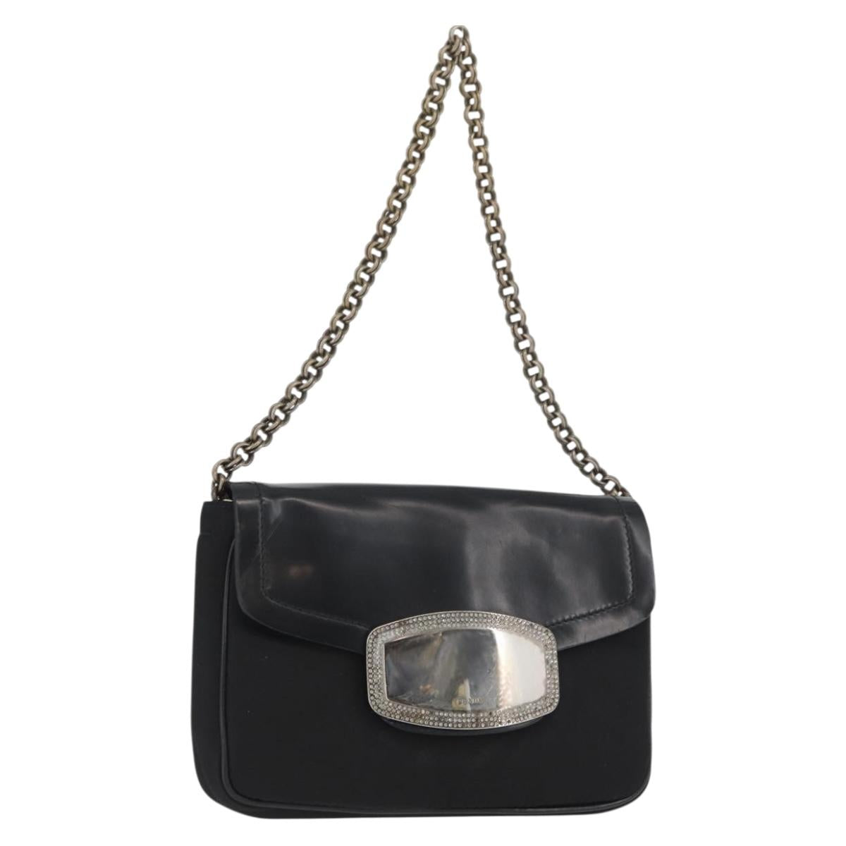 PRADA Chain Shoulder Bag Nylon Black Silver Auth BAZ748A - Jerrillo