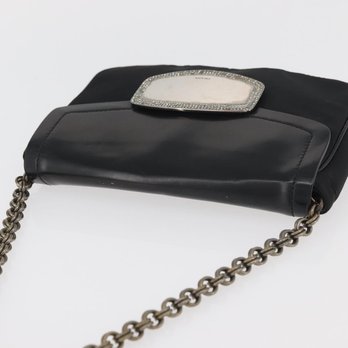 PRADA Chain Shoulder Bag Nylon Black Silver Auth BAZ748A - Jerrillo image 6