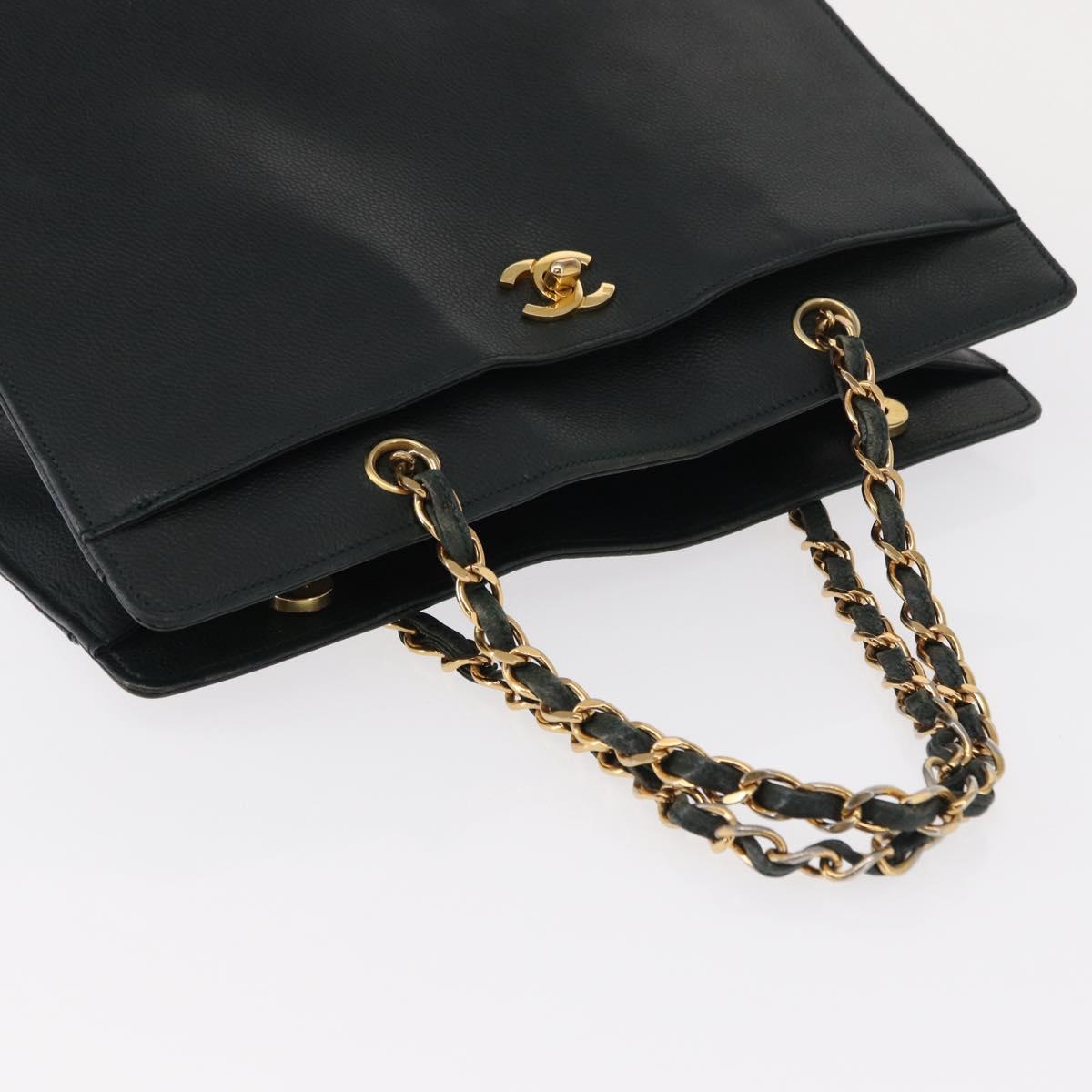 CHANEL Chain Hand Bag Caviar Skin Green Gold CC Auth bs31109 - Jerrillo image 6