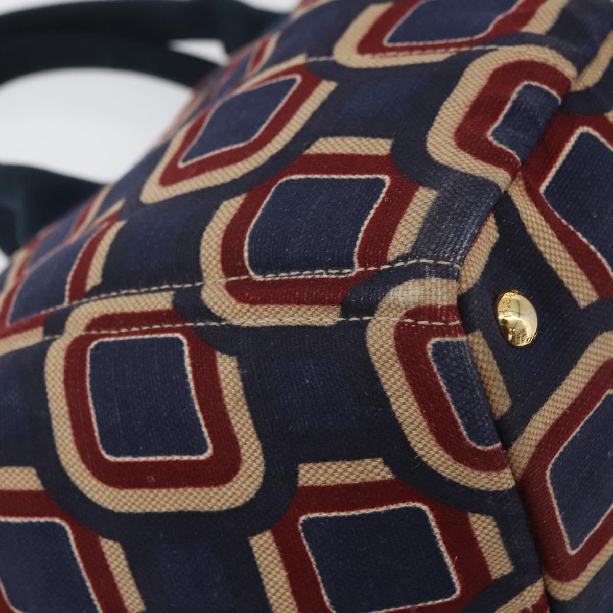 PRADA Canapa L Hand Bag Canvas Navy Gold Auth bs34839A - Jerrillo image 9
