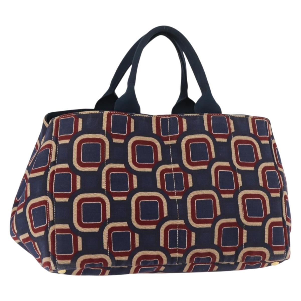 PRADA Canapa L Hand Bag Canvas Navy Gold Auth bs34839A - Jerrillo