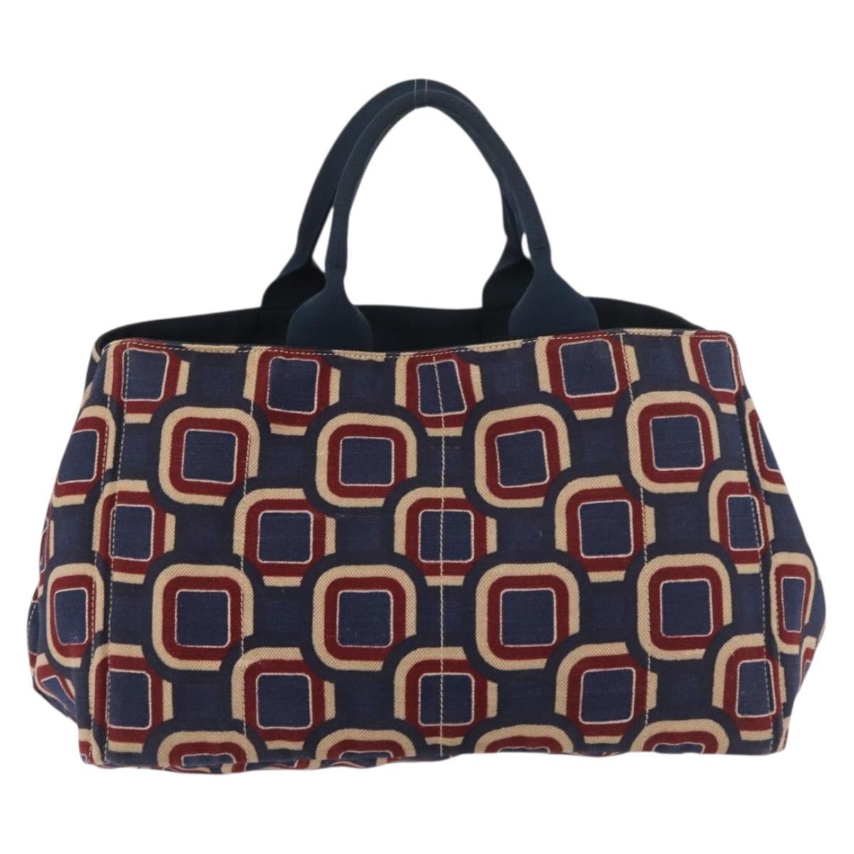 PRADA Canapa L Hand Bag Canvas Navy Gold Auth bs34839A - Jerrillo image 2