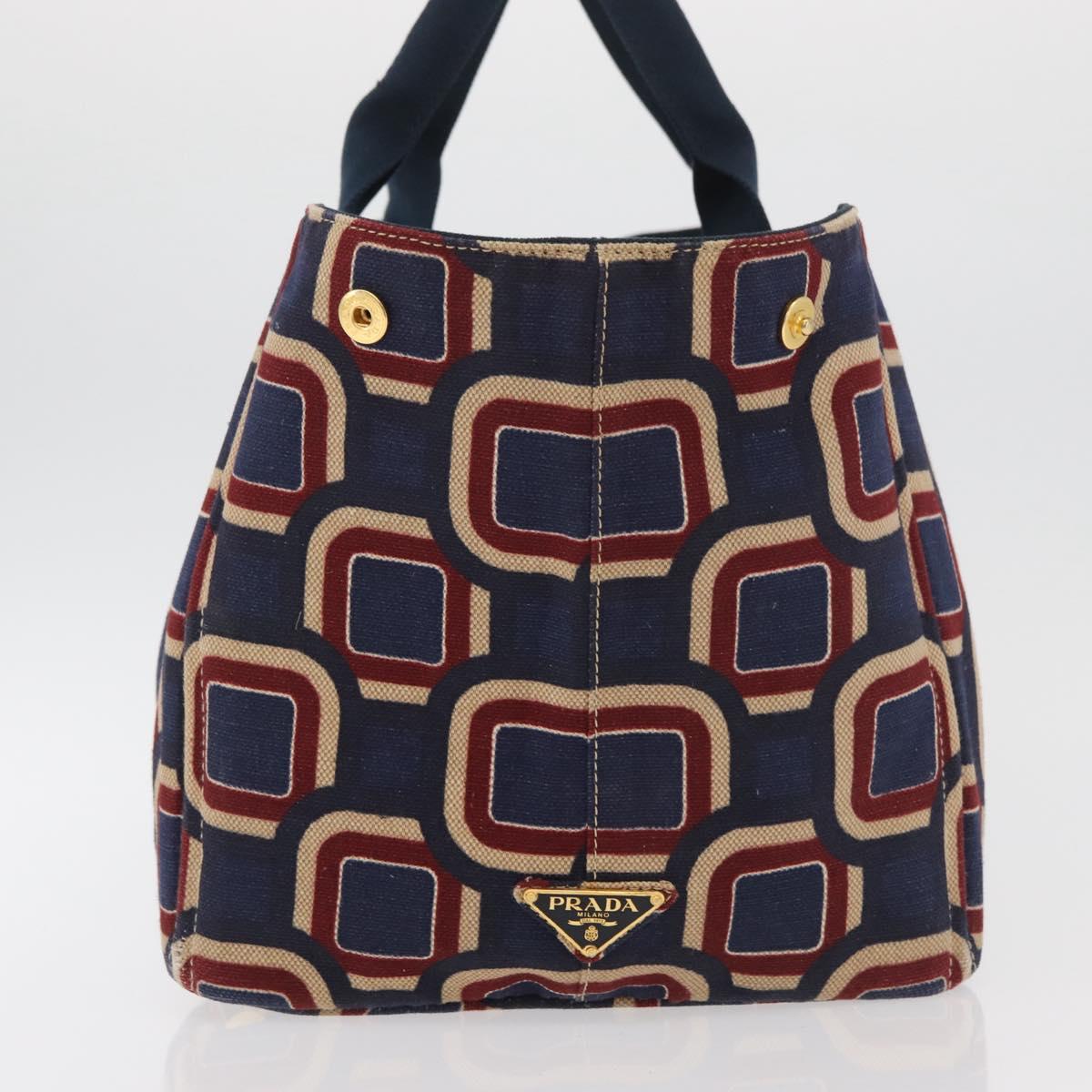 PRADA Canapa L Hand Bag Canvas Navy Gold Auth bs34839A - Jerrillo image 3