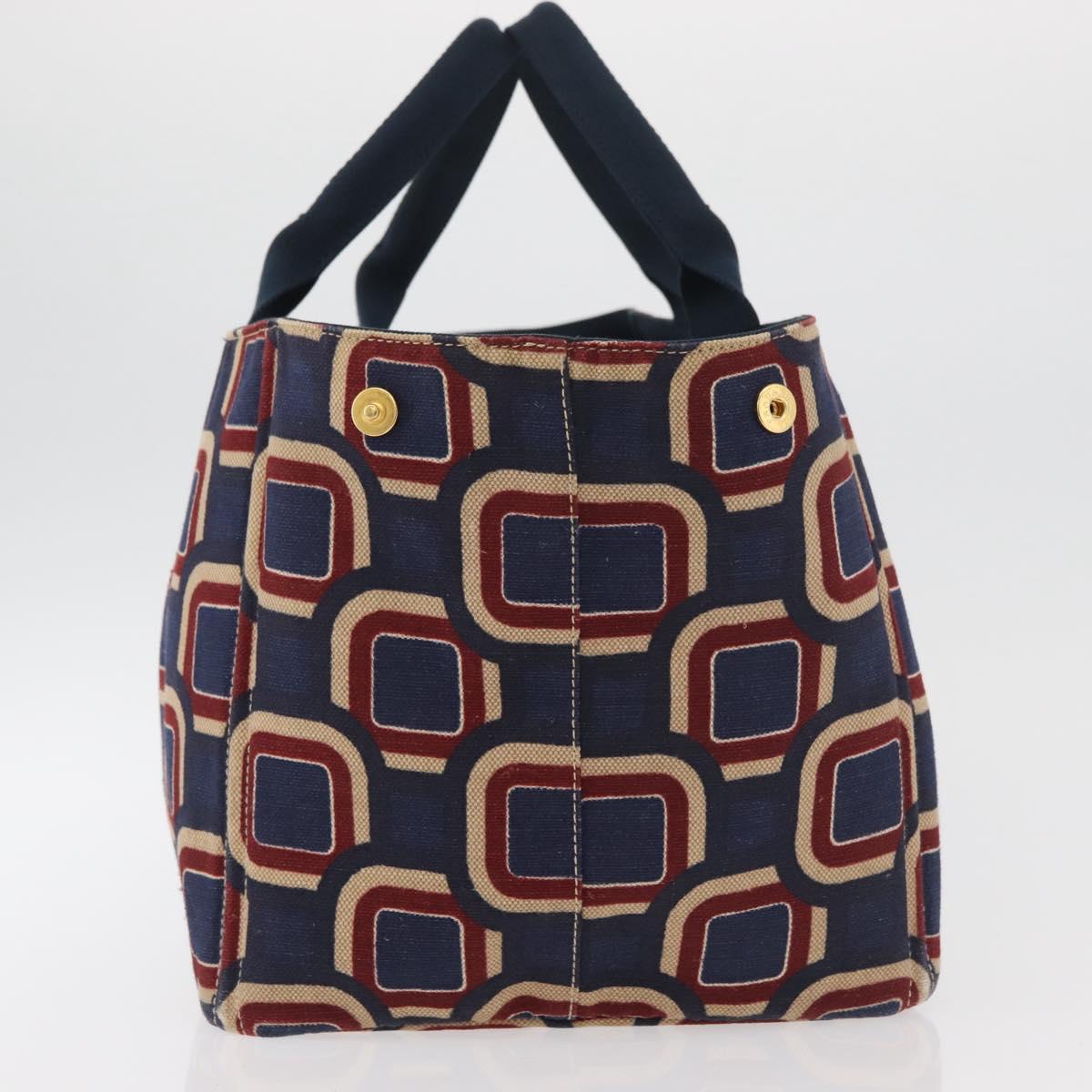 PRADA Canapa L Hand Bag Canvas Navy Gold Auth bs34839A - Jerrillo image 4