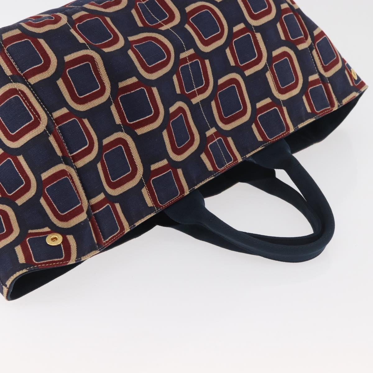 PRADA Canapa L Hand Bag Canvas Navy Gold Auth bs34839A - Jerrillo image 6