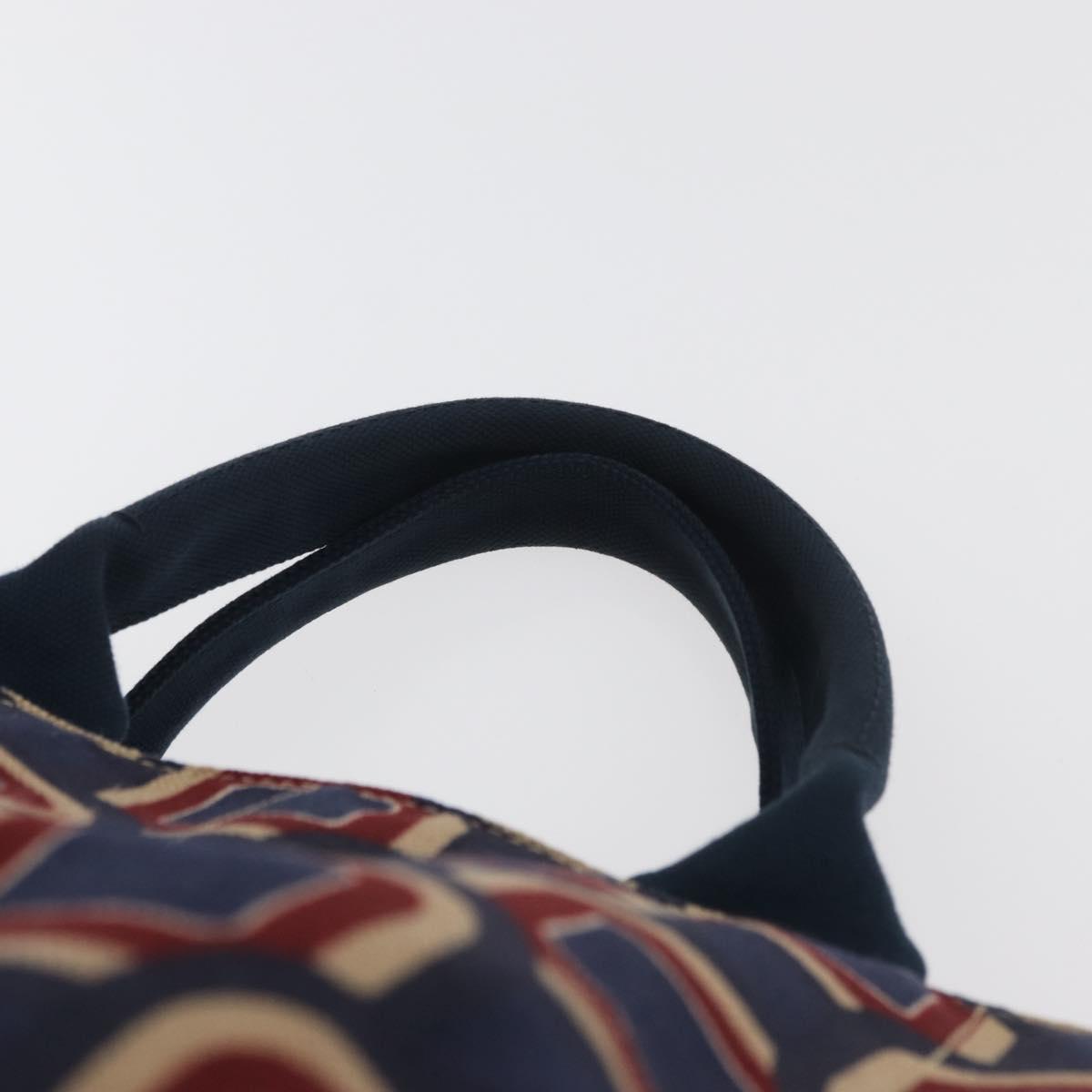 PRADA Canapa L Hand Bag Canvas Navy Gold Auth bs34839A - Jerrillo image 8