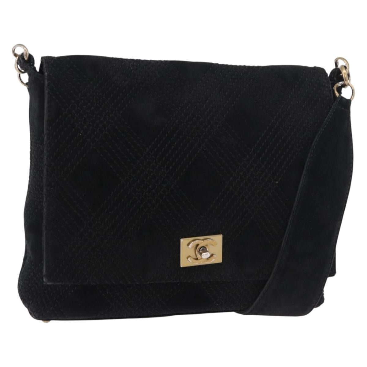 CHANEL Wild Stitch Chain Shoulder Bag Suede Black Gold CC Auth bs34950A - Jerrillo