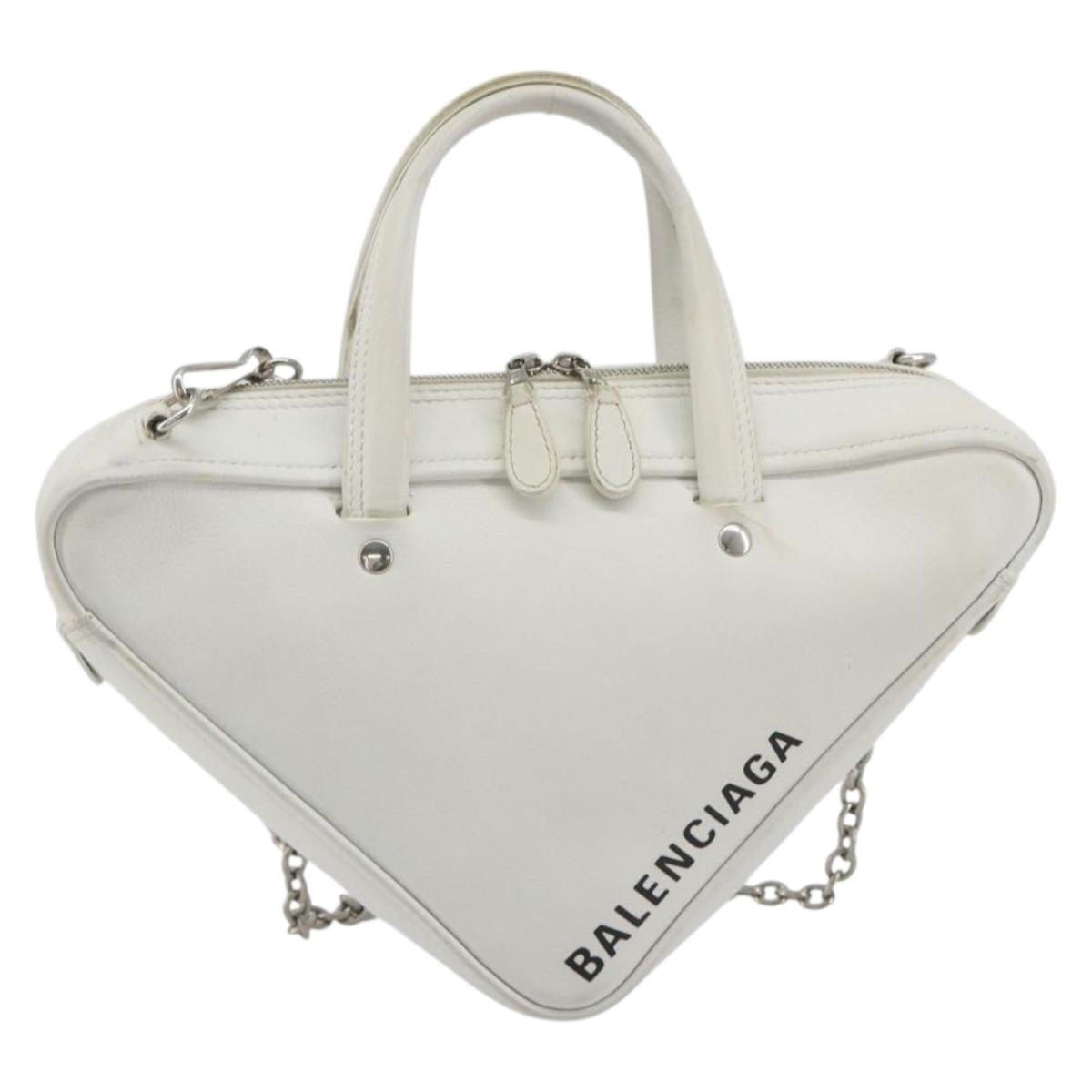 BALENCIAGA Triangle Duffel Bag Leather 2way White Silver 527272 Auth bs35637A - Jerrillo image 2