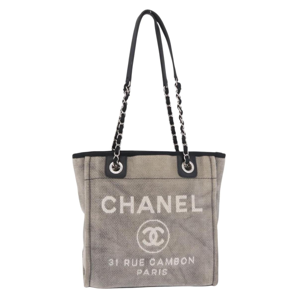 CHANEL Deauville Line Chain Tote Bag Canvas Gray Silver CC Auth bs35696 - Jerrillo image 2