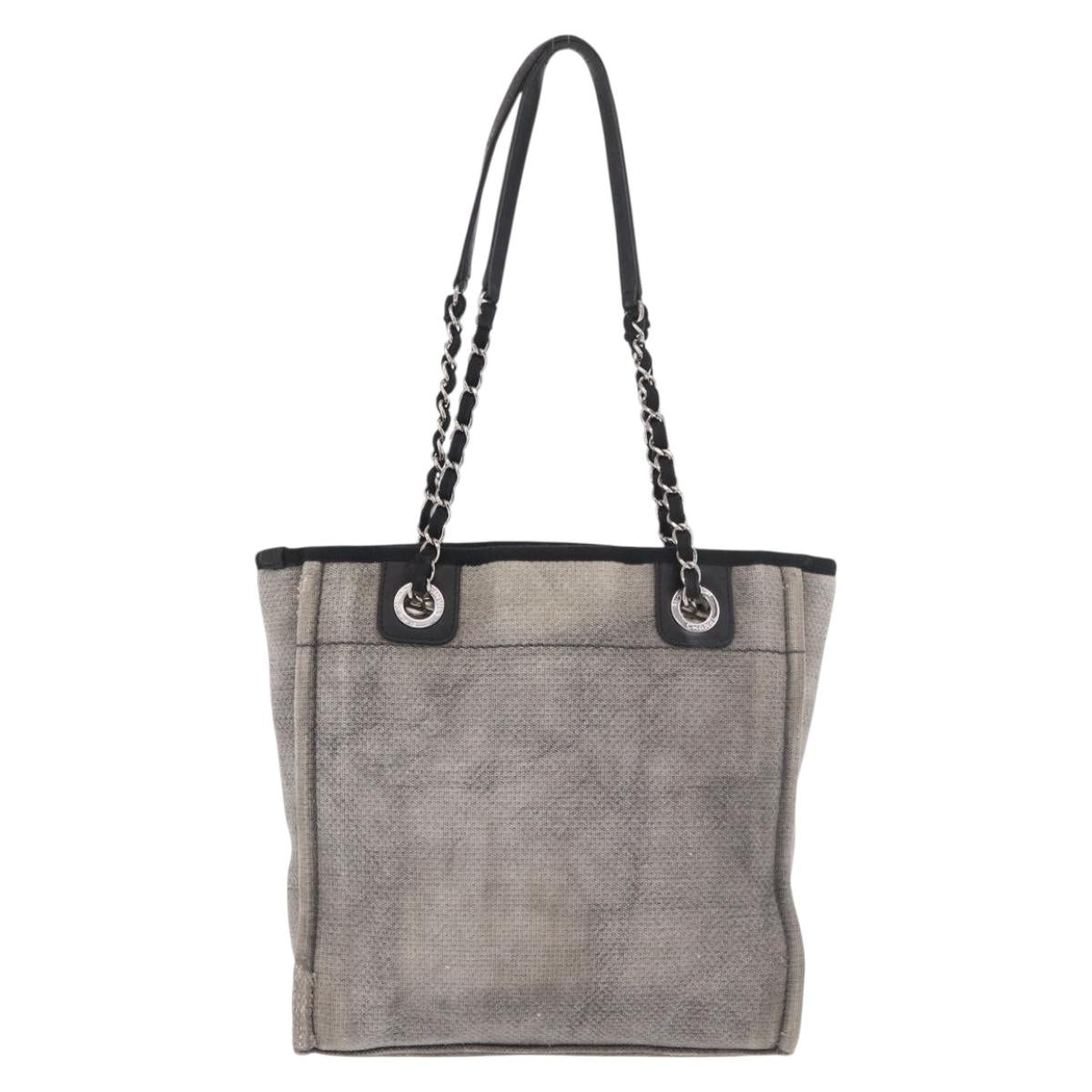 CHANEL Deauville Line Chain Tote Bag Canvas Gray Silver CC Auth bs35696 - Jerrillo image 3