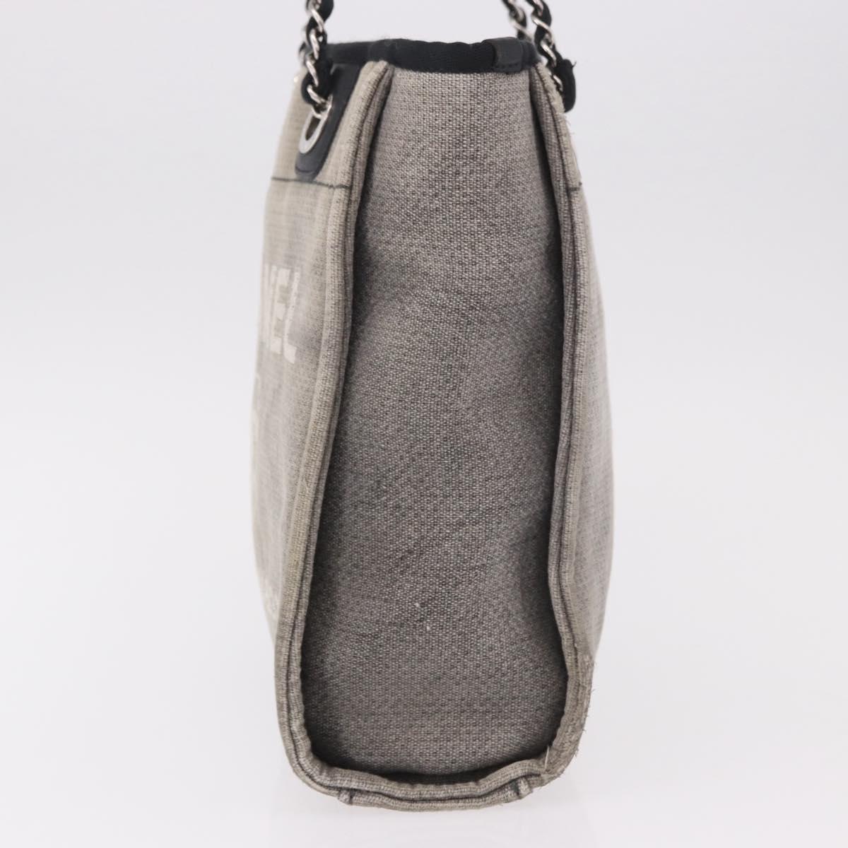 CHANEL Deauville Line Chain Tote Bag Canvas Gray Silver CC Auth bs35696 - Jerrillo image 5