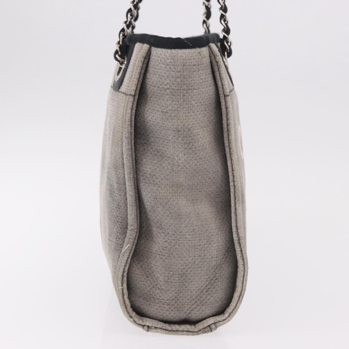CHANEL Deauville Line Chain Tote Bag Canvas Gray Silver CC Auth bs35696 - Jerrillo image 6
