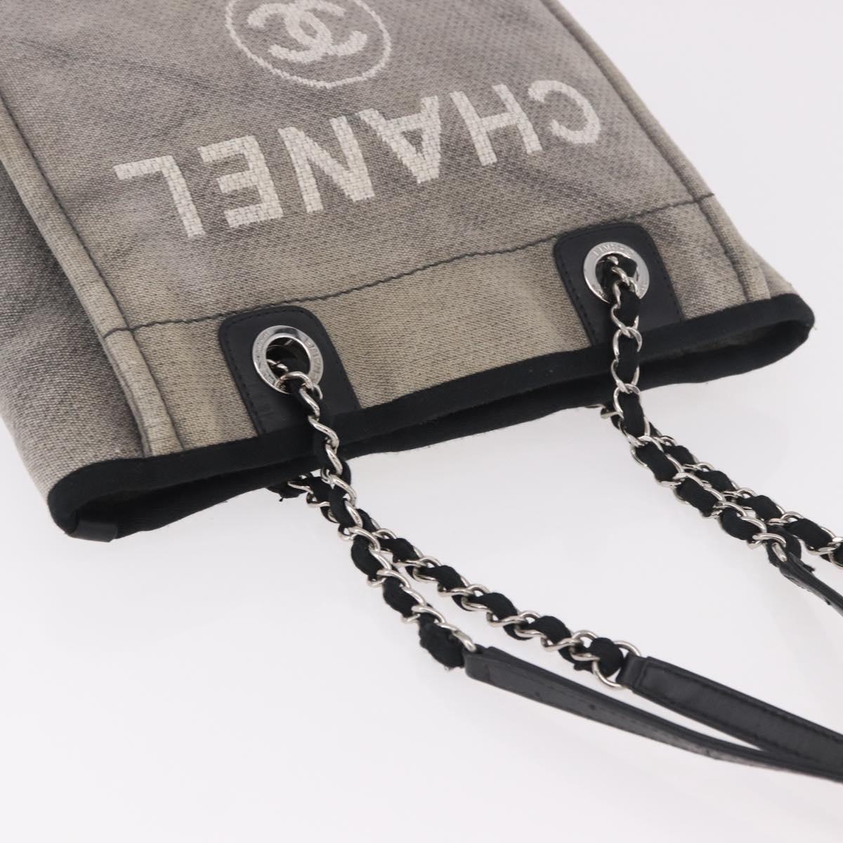 CHANEL Deauville Line Chain Tote Bag Canvas Gray Silver CC Auth bs35696 - Jerrillo image 7