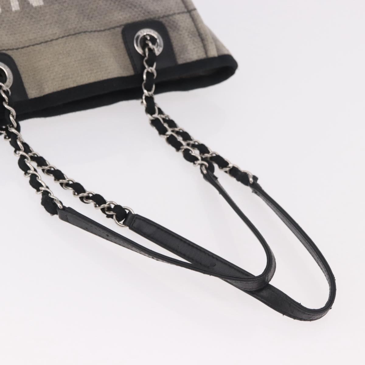 CHANEL Deauville Line Chain Tote Bag Canvas Gray Silver CC Auth bs35696 - Jerrillo image 8