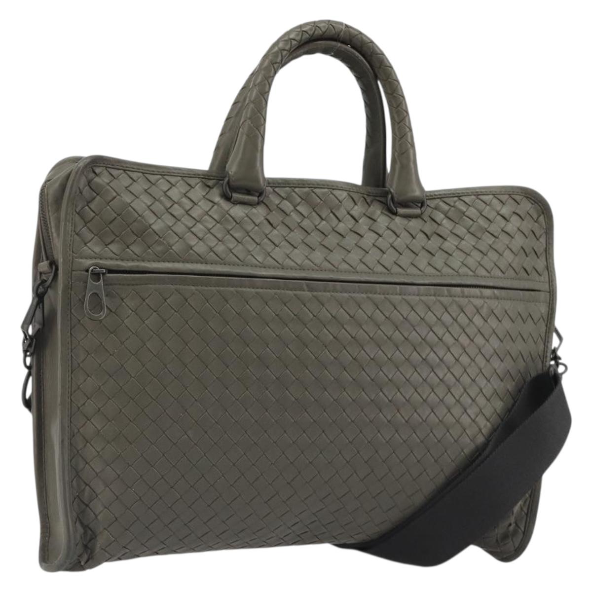 BOTTEGA VENETA INTRECCIATO Business Bag Leather 2way Gray Auth bs35785 - Jerrillo