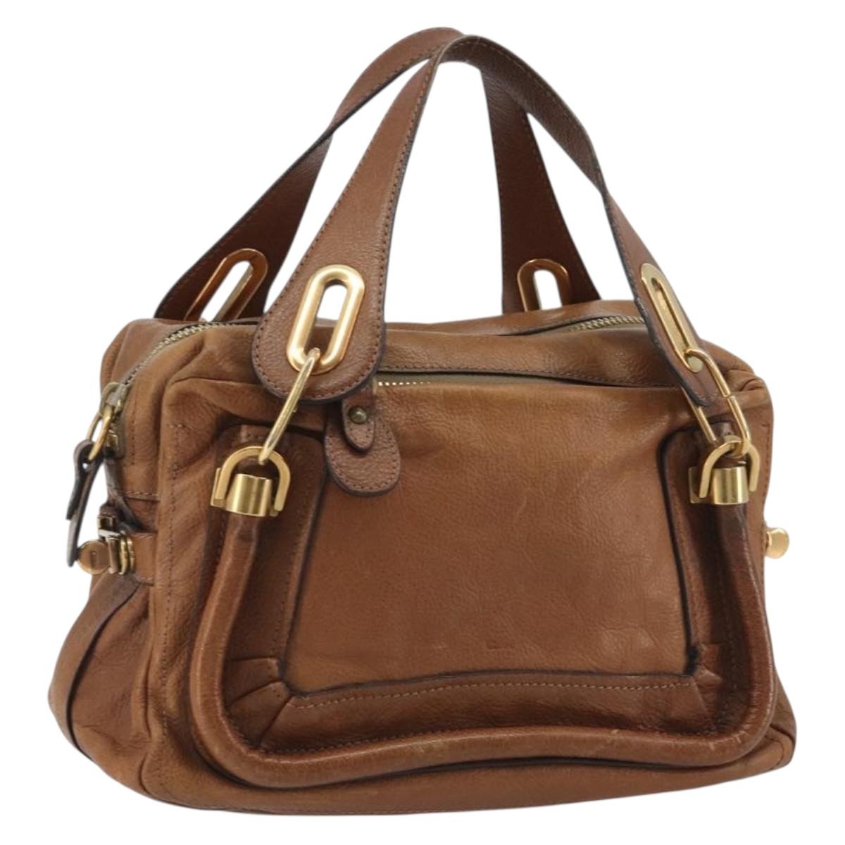 Chloe Paraty Hand Bag Leather Brown Gold Auth bs35996 - Jerrillo