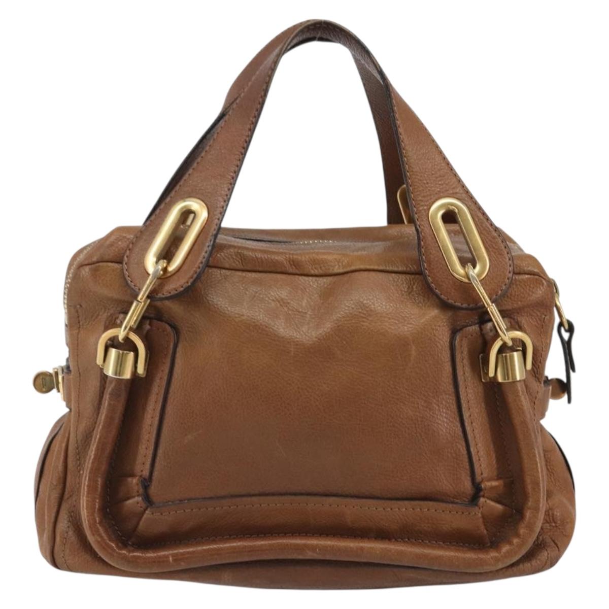 Chloe Paraty Hand Bag Leather Brown Gold Auth bs35996 - Jerrillo image 2