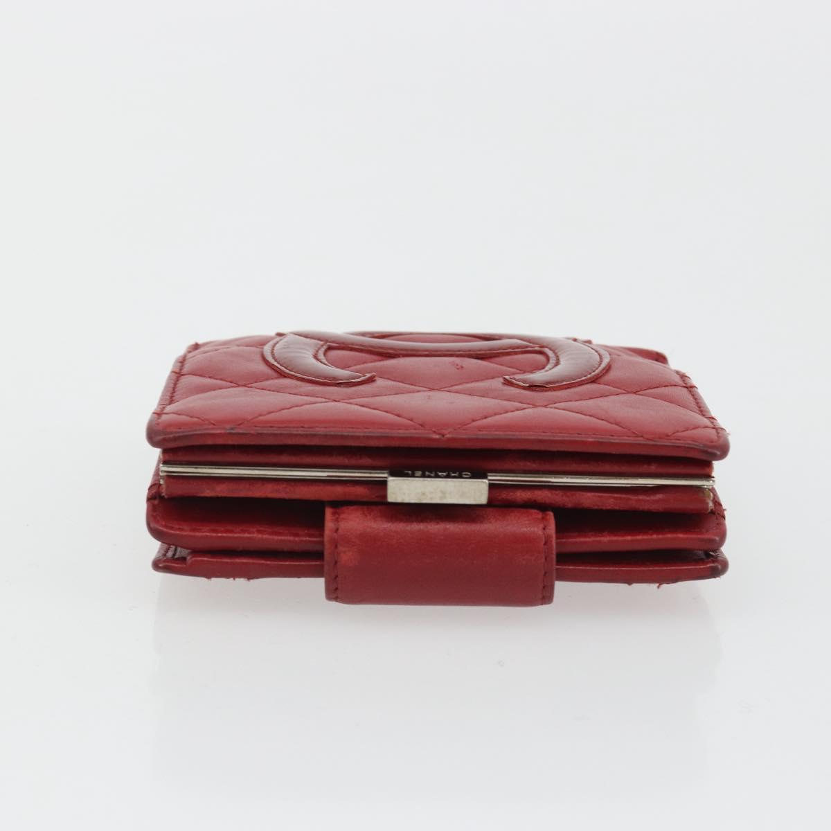 CHANEL Matelasse Long Wallet Lamb Skin Red Silver CC Auth bs36032 - Jerrillo image 3