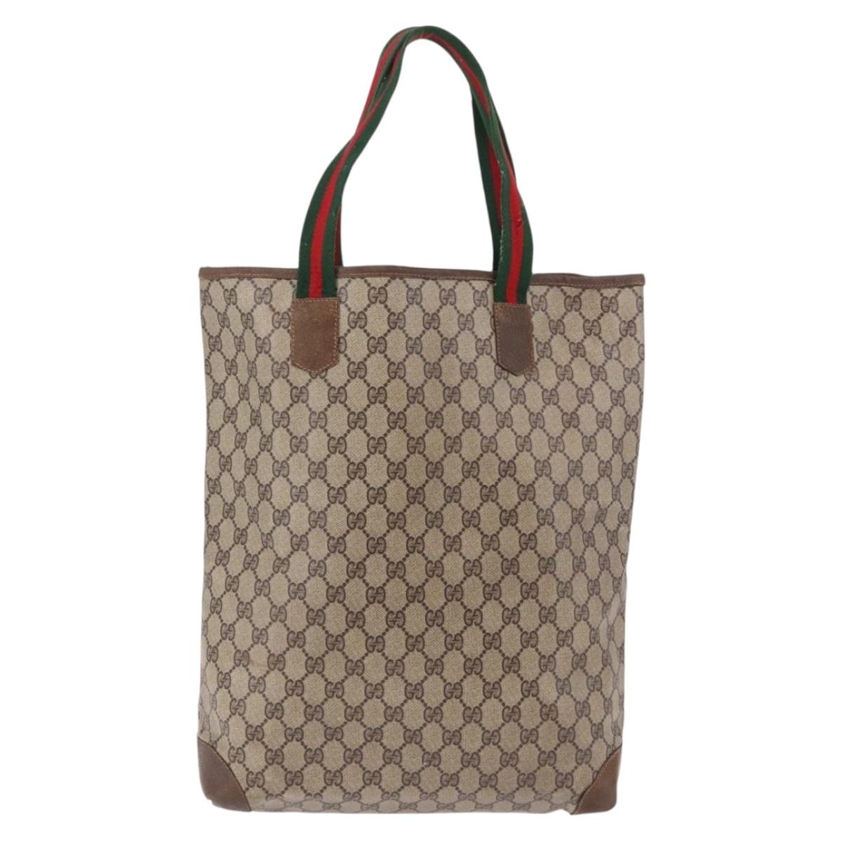 GUCCI GG Supreme Web Sherry Line Tote Bag PVC Leather Beige Auth bs36101 - Jerrillo image 2