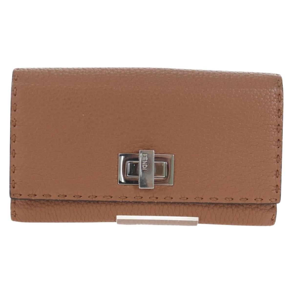 FENDI Seleria Peek A Boo Long Wallet Leather Brown Silver Auth bs36174A - Jerrillo image 2