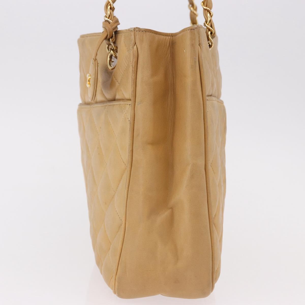 CHANEL Matelasse Chain Shoulder Bag Lamb Skin Beige Gold CC Auth bs36177 - Jerrillo image 3