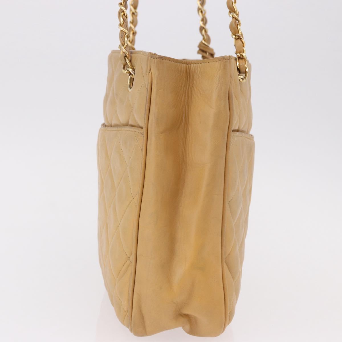 CHANEL Matelasse Chain Shoulder Bag Lamb Skin Beige Gold CC Auth bs36177 - Jerrillo image 4