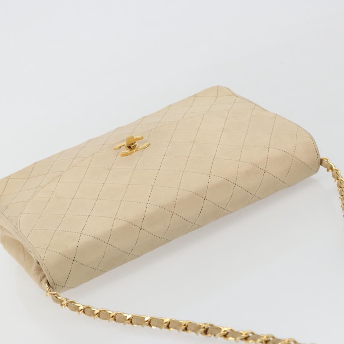 CHANEL Matelasse Chain Shoulder Bag Lamb Skin Beige Gold CC Auth bs36200 - Jerrillo image 6