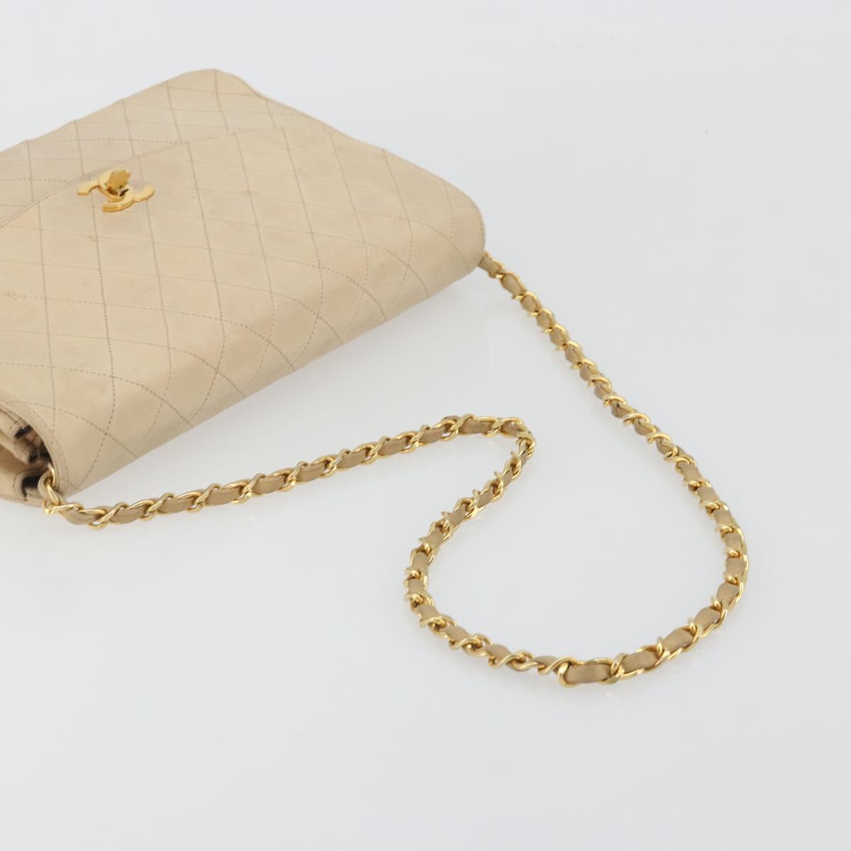 CHANEL Matelasse Chain Shoulder Bag Lamb Skin Beige Gold CC Auth bs36200 - Jerrillo image 7