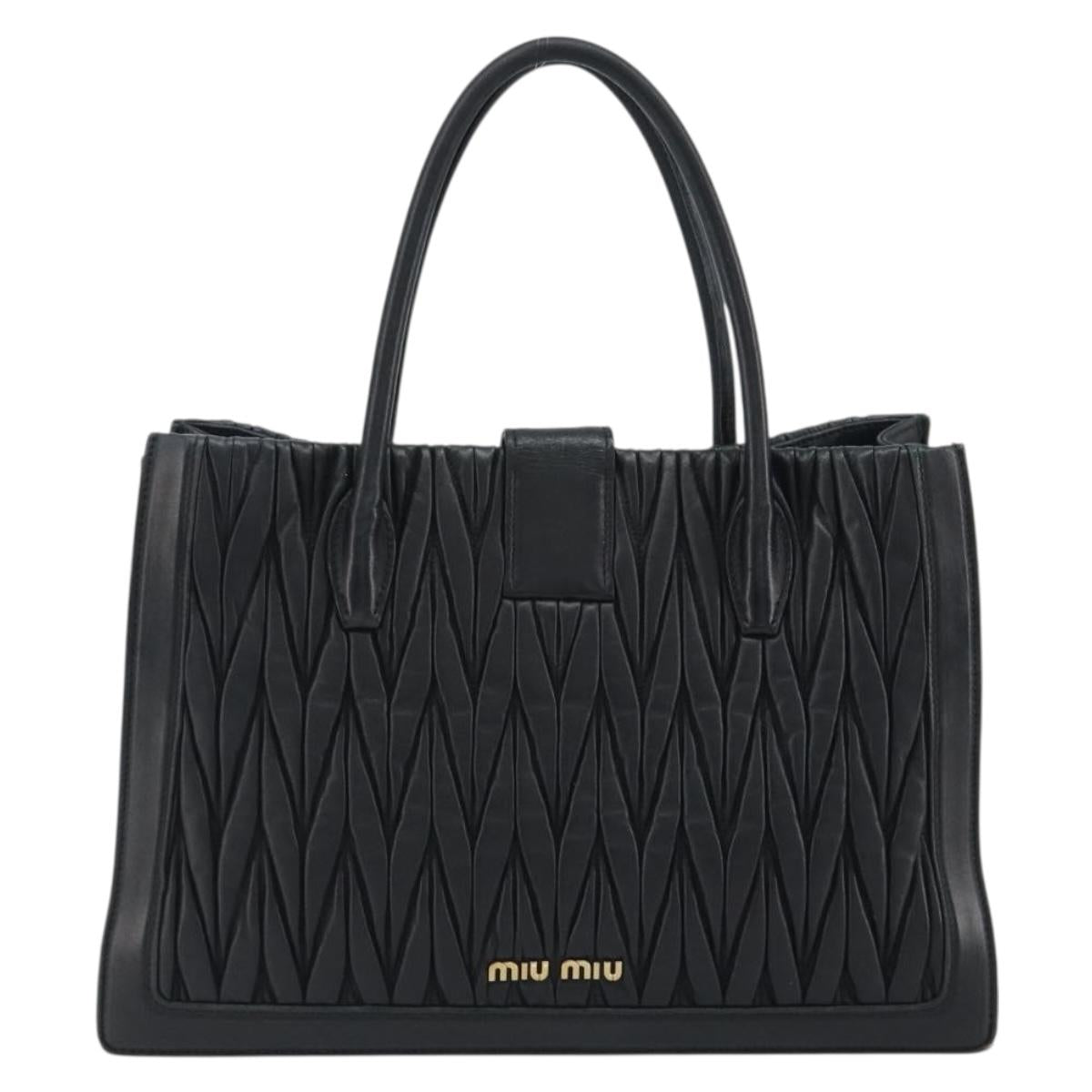 Miu Miu Matelasse Hand Bag Leather Black Gold Auth bs36292 - Jerrillo image 2