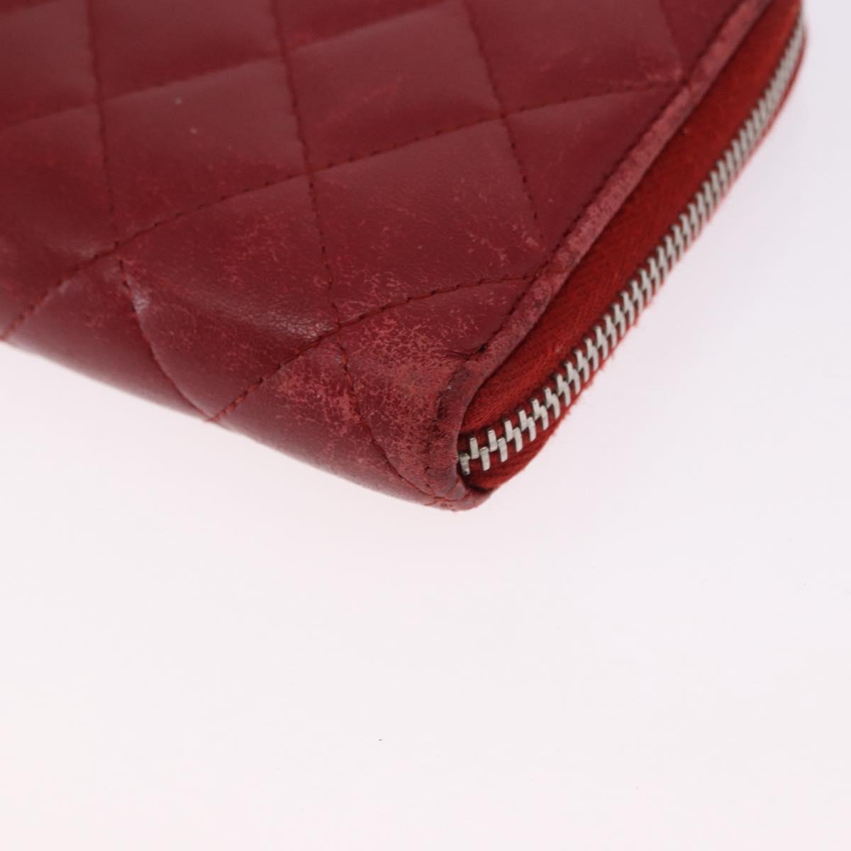 CHANEL Matelasse Long Wallet Lamb Skin Red Silver CC Auth bs36449 - Jerrillo image 10