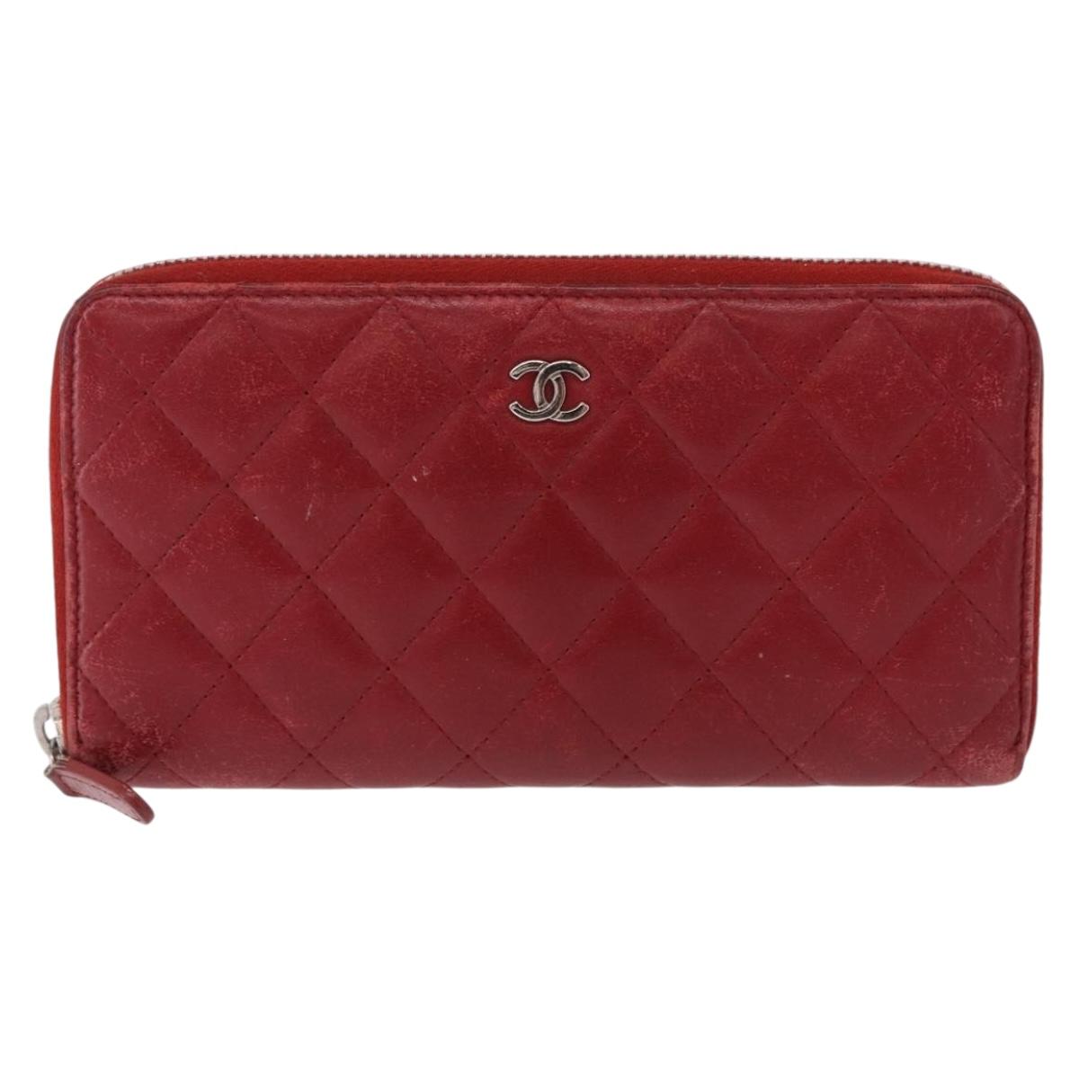 CHANEL Matelasse Long Wallet Lamb Skin Red Silver CC Auth bs36449 - Jerrillo image 2