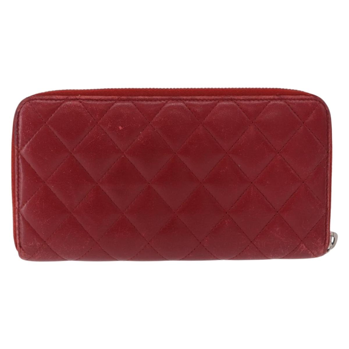 CHANEL Matelasse Long Wallet Lamb Skin Red Silver CC Auth bs36449 - Jerrillo image 3