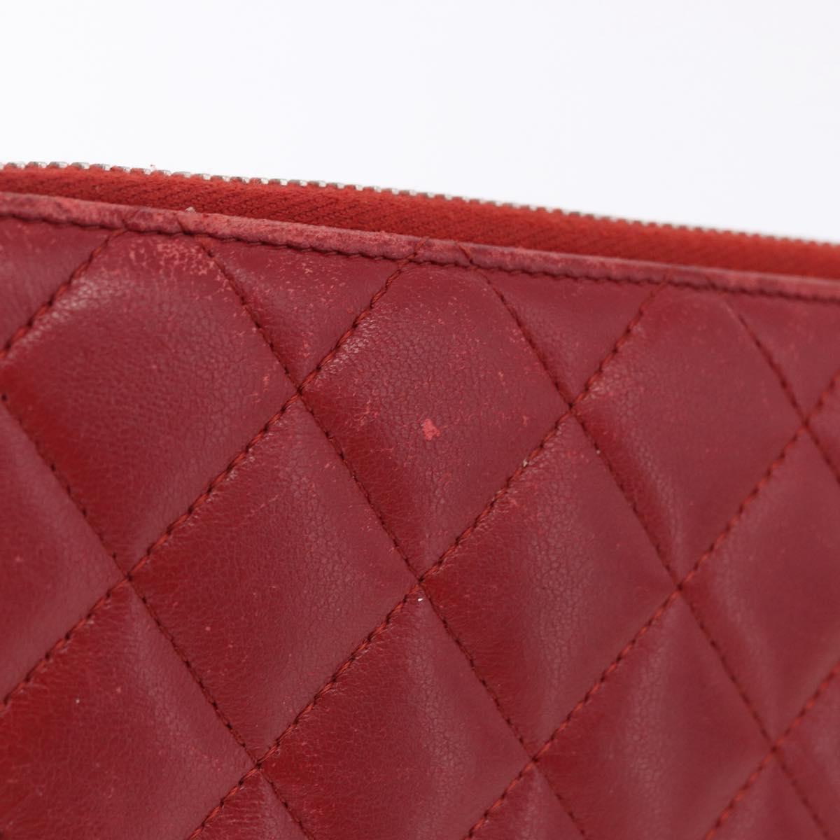 CHANEL Matelasse Long Wallet Lamb Skin Red Silver CC Auth bs36449 - Jerrillo image 4