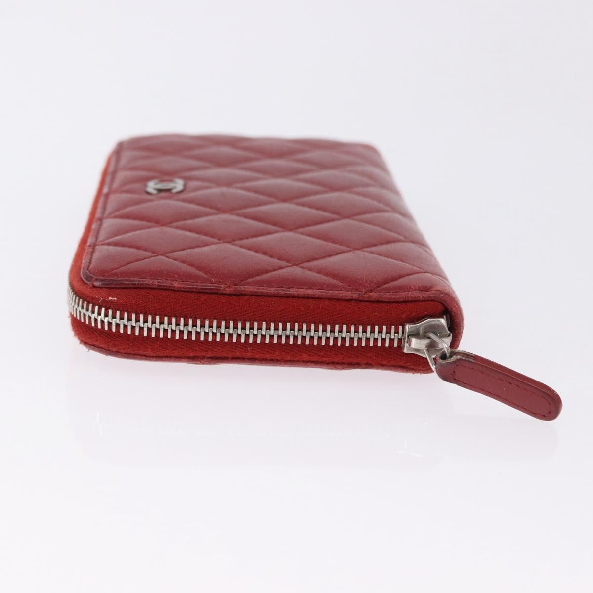 CHANEL Matelasse Long Wallet Lamb Skin Red Silver CC Auth bs36449 - Jerrillo image 6