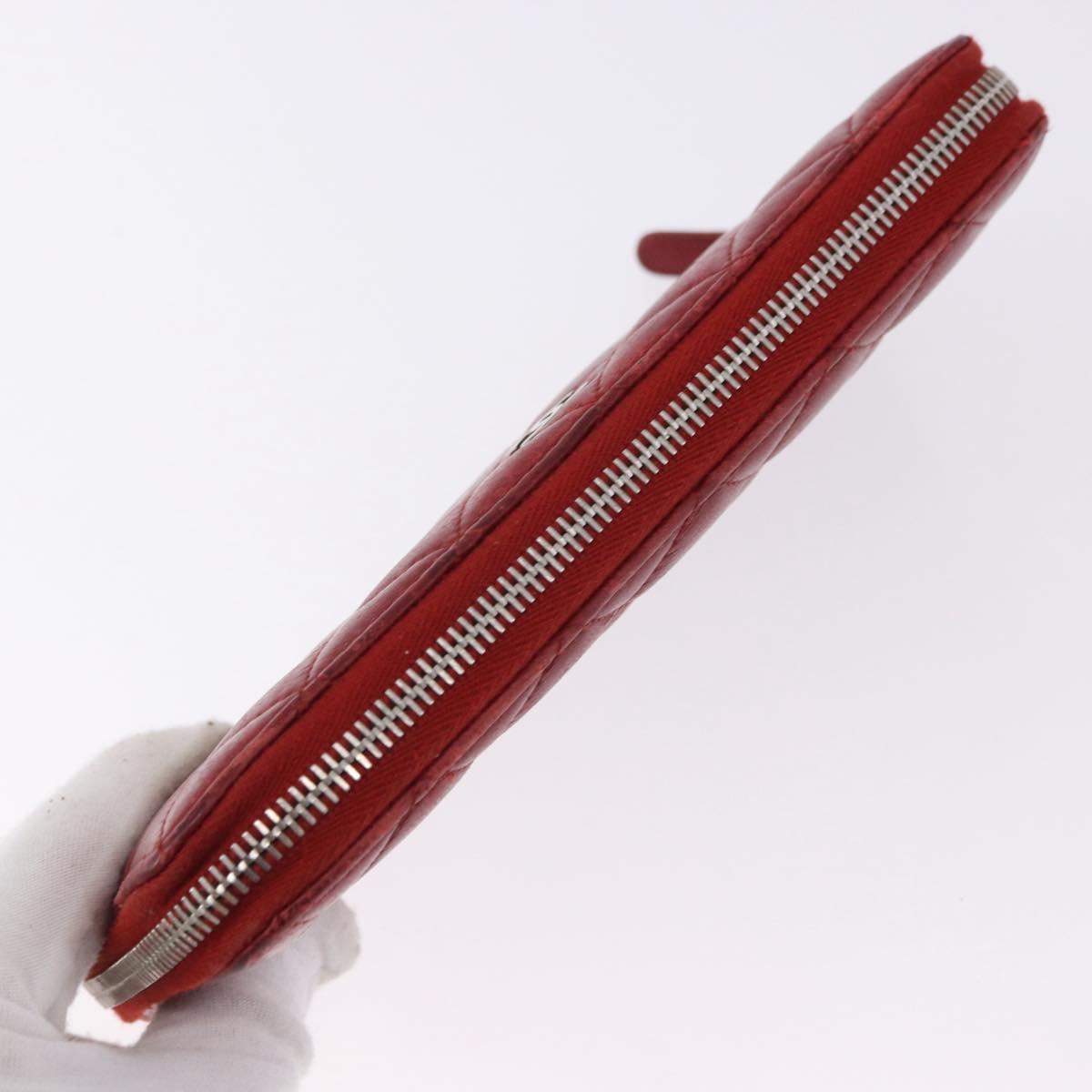 CHANEL Matelasse Long Wallet Lamb Skin Red Silver CC Auth bs36449 - Jerrillo image 7